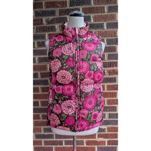 Lilly Pulitzer Reversible Down Vest-Pink Floral/Ivory -Sz Small